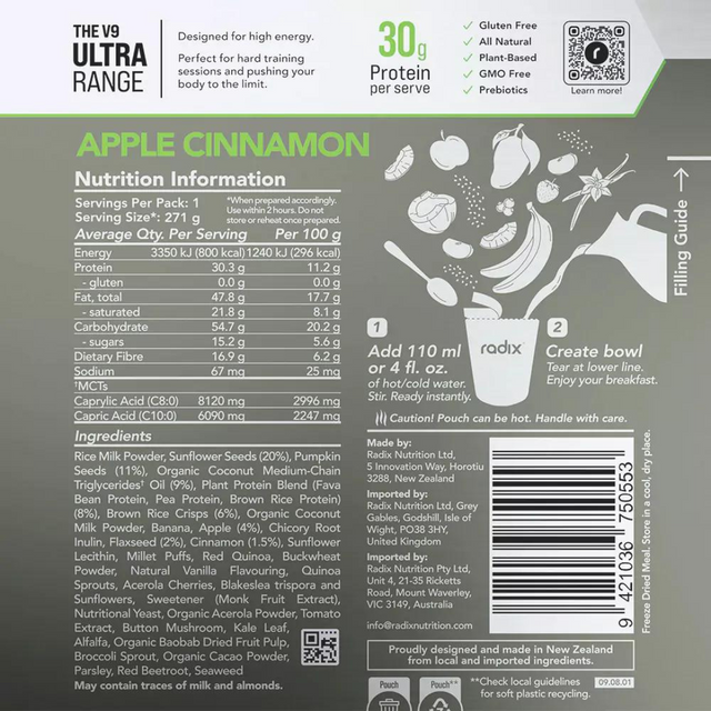 Radix Nutrition - Ultra Breakfast v9.0 - Apple Cinnamon - Nutrition