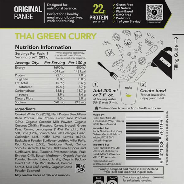 Radix Nutrition - Original Meals v9.0 - Thai Green Curry (400 Kcal)