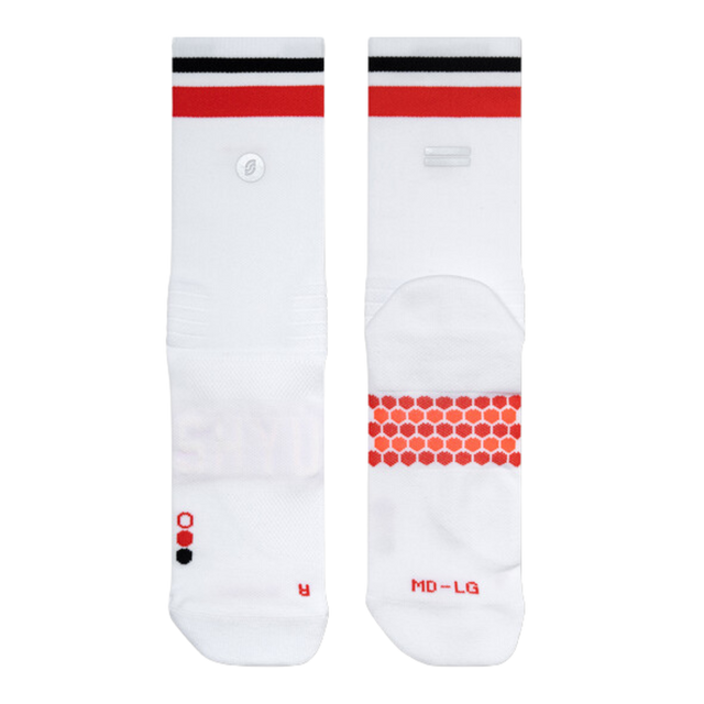 SHYU - Racing Socks - White/Scarlet/Black (Flat Lay)