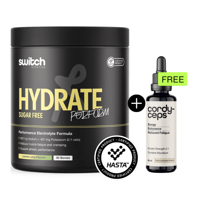 Switch Nutrition - Hydrate Perform Sugar Free - Lemon Lime + FREE 60ml Liquid Cordyceps - Aid Station