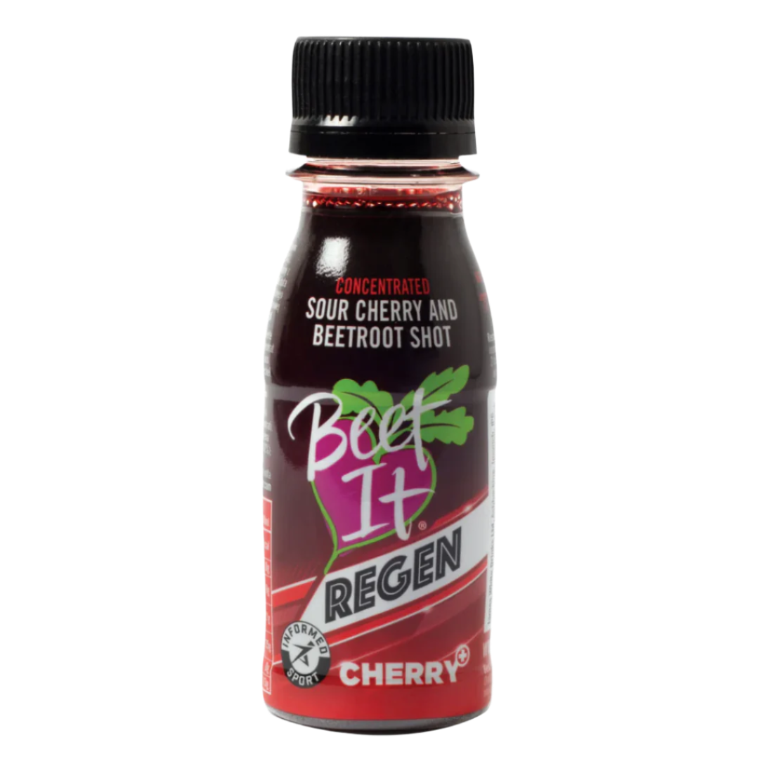 A bottle of Beet It Sport Sour Cherry and Beetroot Shot.