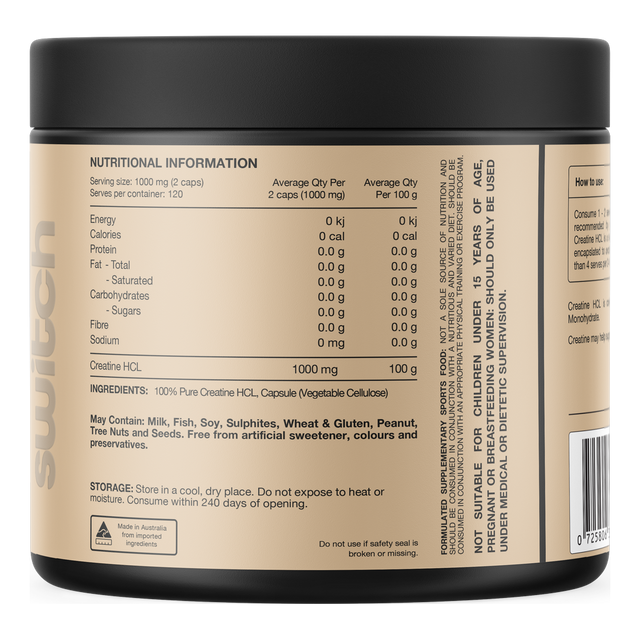 Switch Nutrition - Creatine HCL (120 Serves) (Back)