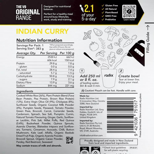 Radix Nutrition - Original Meals v9.0 - Indian Curry (600 Kcal) - Nutrition