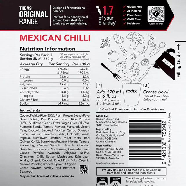 Radix Nutrition - Original Meals v9.0 - Mexican Chilli (400 Kcal)