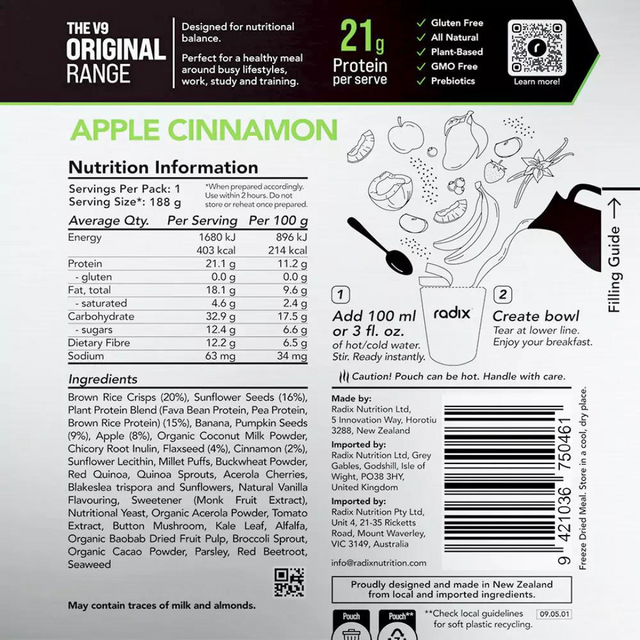 Radix Nutrition - Original Breakfast v9.0 - Apple Cinnamon - Nutrition