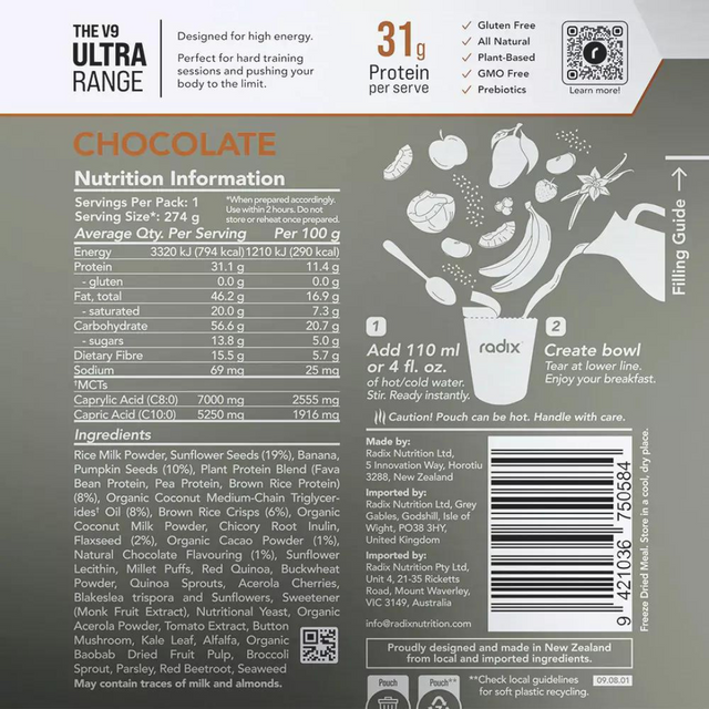 Radix Nutrition - Ultra Breakfast v9.0 - Chocolate - Nutrition