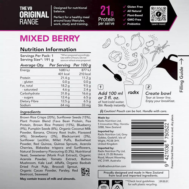 Radix Nutrition - Original Breakfast v9.0 - Mixed Berry - Nutrition