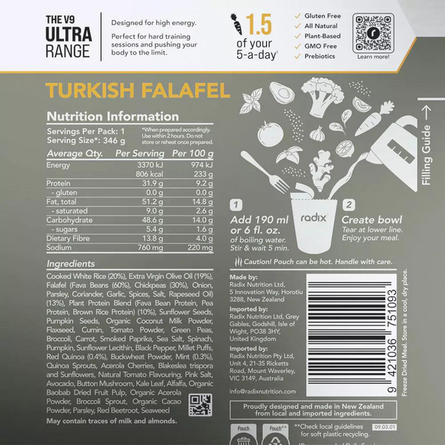 Radix Nutrition - Ultra Meals v9.0 - Turkish Falafel - Nutrition