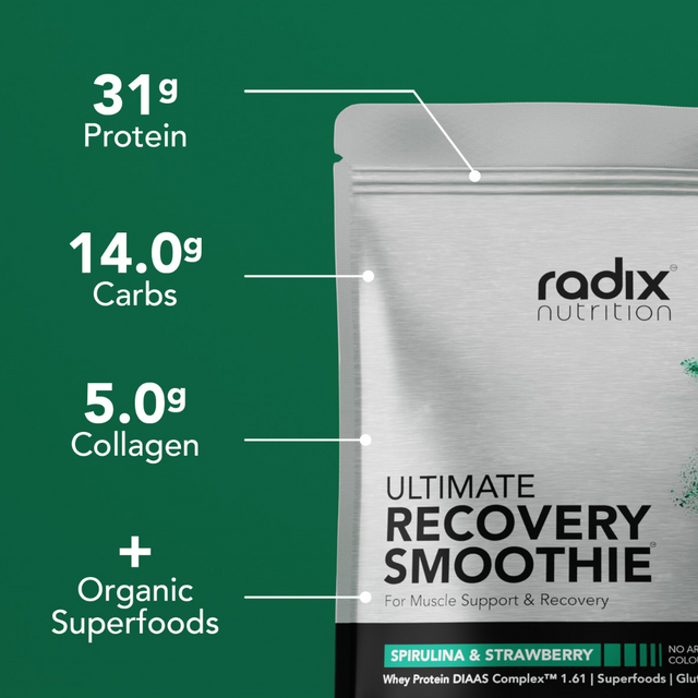 Radix Nutrition - Recovery Smoothie V2 Bag | Whey Based - Spirulina & Strawberry (1kg) - Info