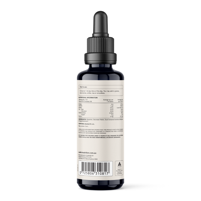 Switch Nutrition - Double Strength Liquid Mushroom Extract - Chaga (Back)
