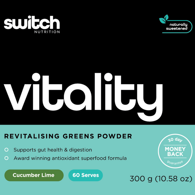 Switch Nutrition - Vitality Super Greens Powder - Cucumber Lime Label