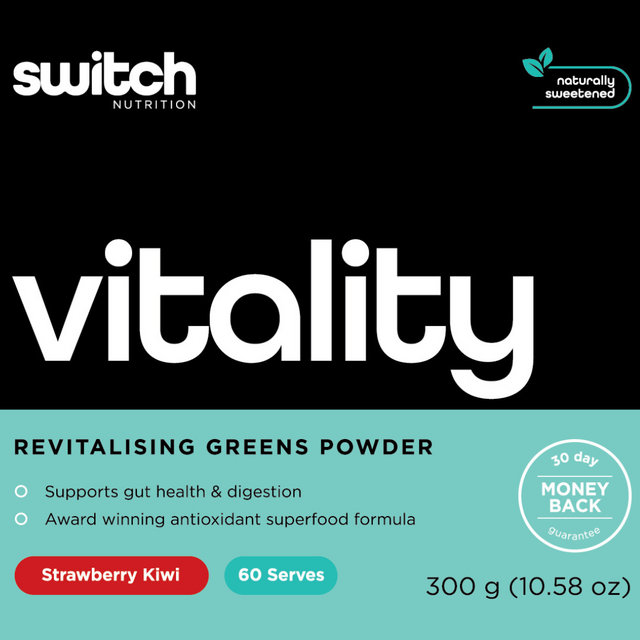 Switch Nutrition - Vitality Super Greens Powder - Strawberry Kiwi LABEL