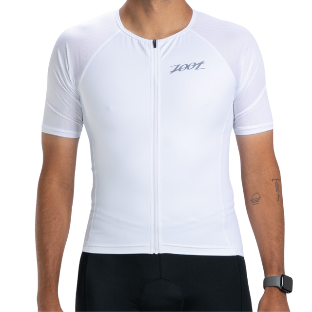 Zoot Men's Core Tri Aero Jersey in White colourway - close-up of front fabric detail