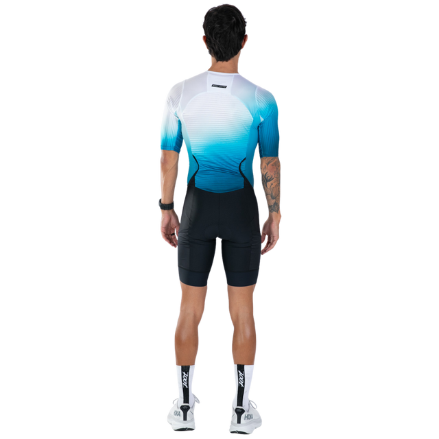 Zoot Men's Elite P1 Tri Aero FZ Racesuit in Sonic Wave colourway - back view