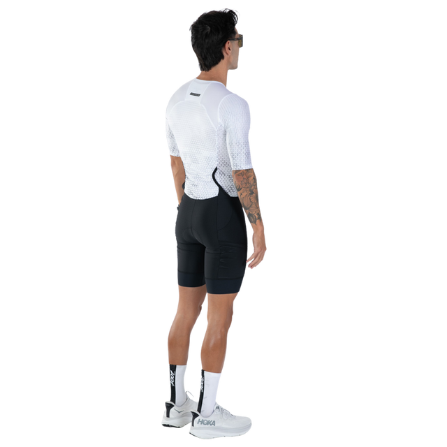 Zoot Men's Elite P1 Tri Aero FZ Racesuit in Sonic White colourway - back angle view, alternate
