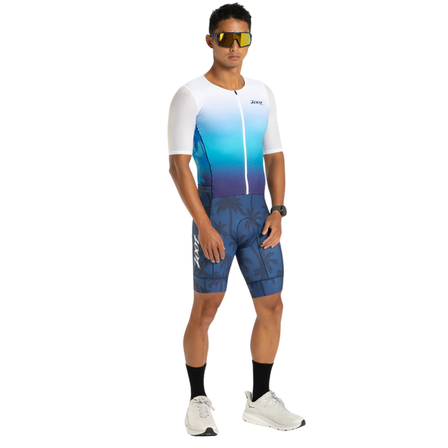 Zoot Men's Ltd Tri Aero FZ Racesuit in Paradise colourway - front angle view