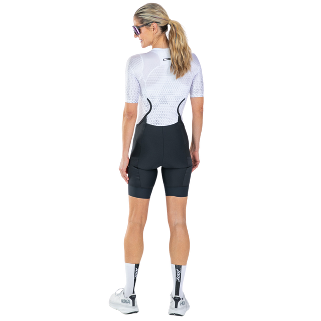 Zoot Women's Elite P1 Tri Aero FZ Racesuit in Sonic White colourway - back view