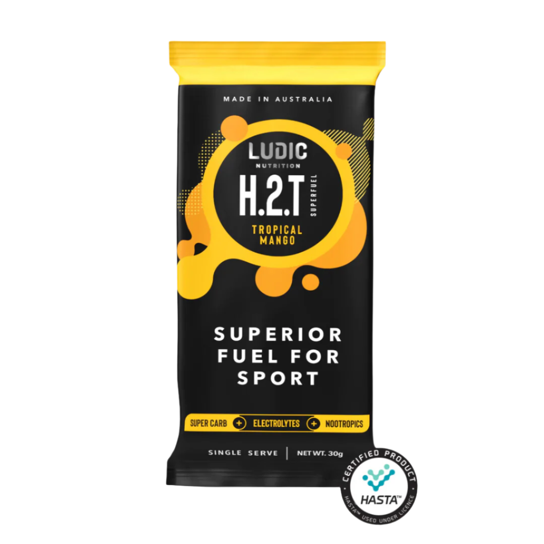 Single sachet of Ludic H.2.T tropical mango SuperFuel.